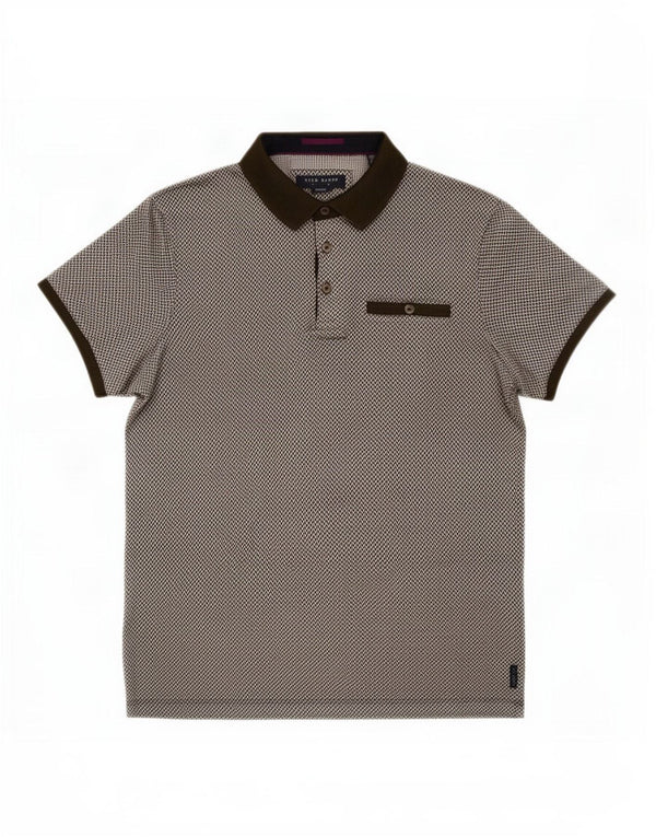 Ted Baker Polo Homme Taille 3 Coton Géométrique Kaki Moyen