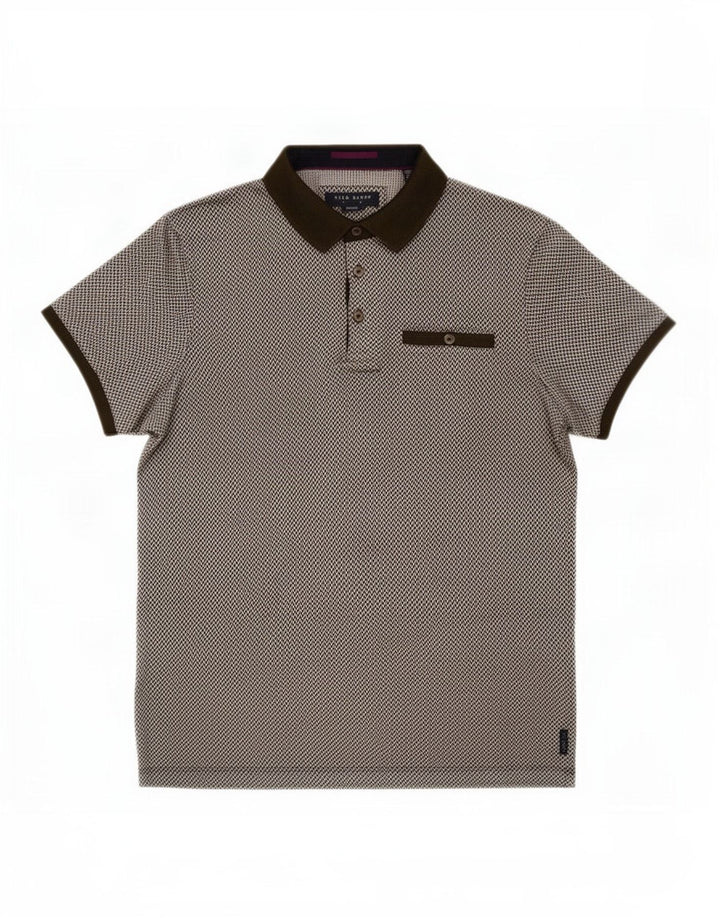 Ted Baker Polo Homme Taille 3 Coton Géométrique Kaki Moyen