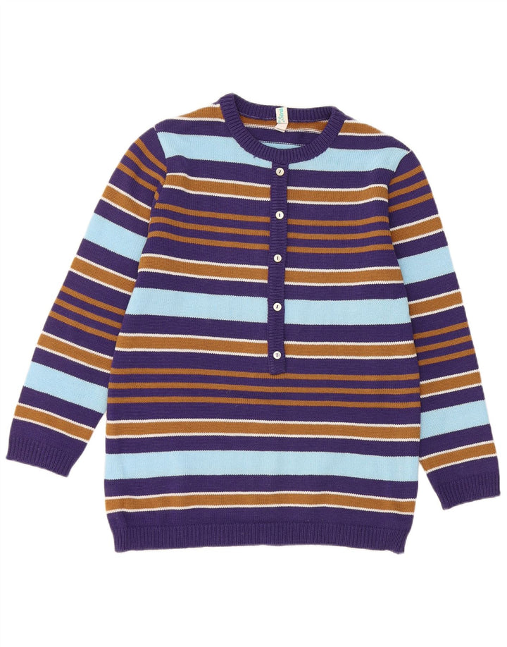 vintage Womens Crew Neck Jumper Pull IT 42 Moyen Violet Rayé