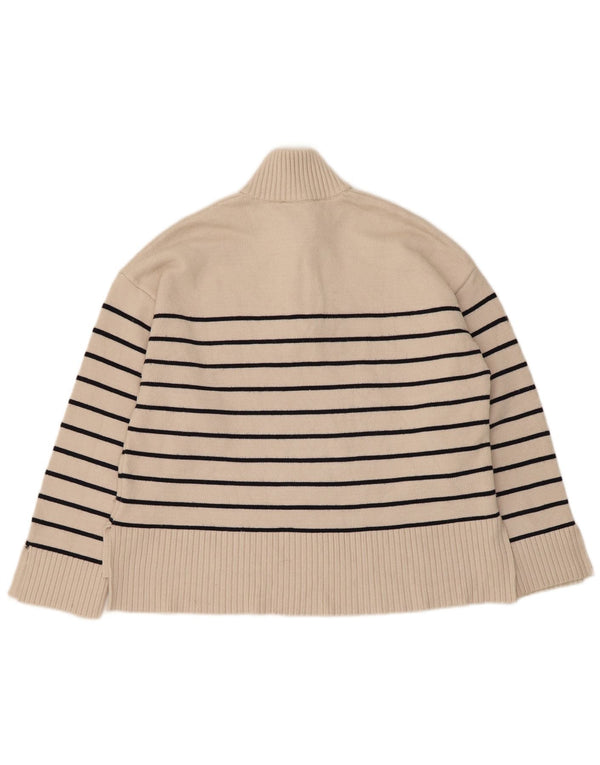 Zara Pull surdimensionné à col zippé pour femme UK 10 Petit beige rayé