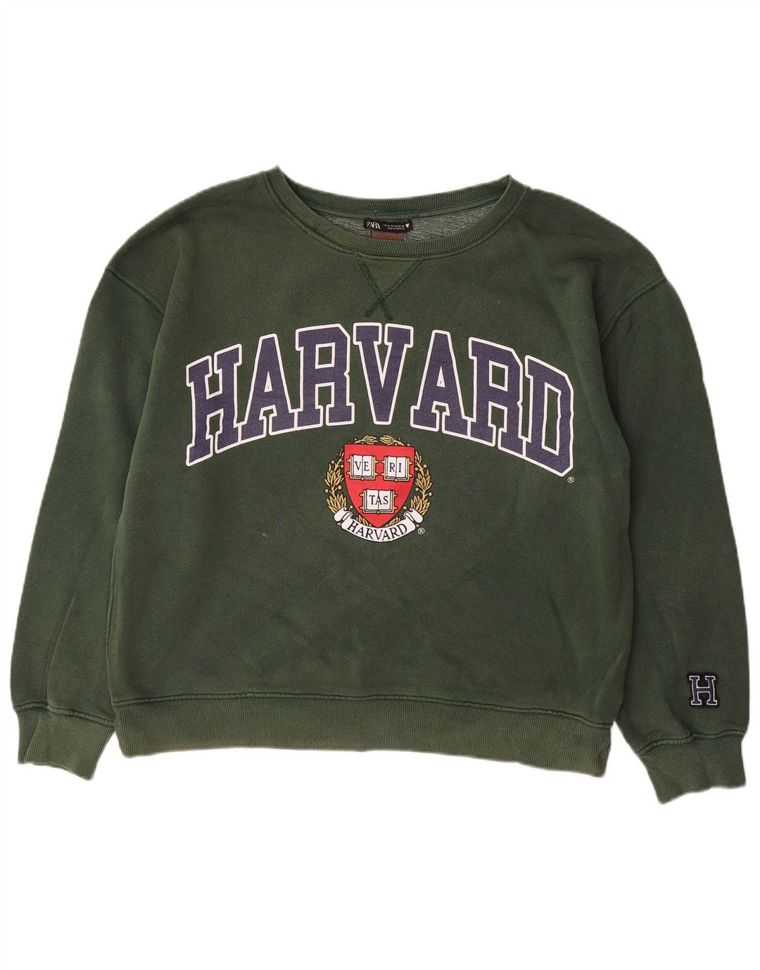 ZARA Femme Harvard Sweat-shirt graphique surdimensionné UK 14 Vert moyen