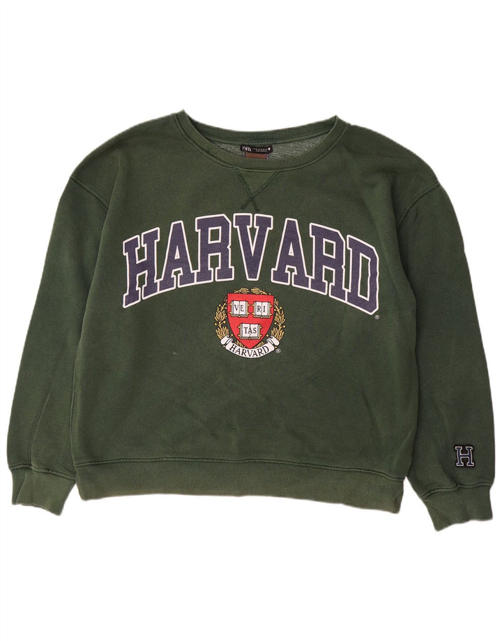 ZARA Femme Harvard Sweat-shirt graphique surdimensionné UK 14 Vert moyen