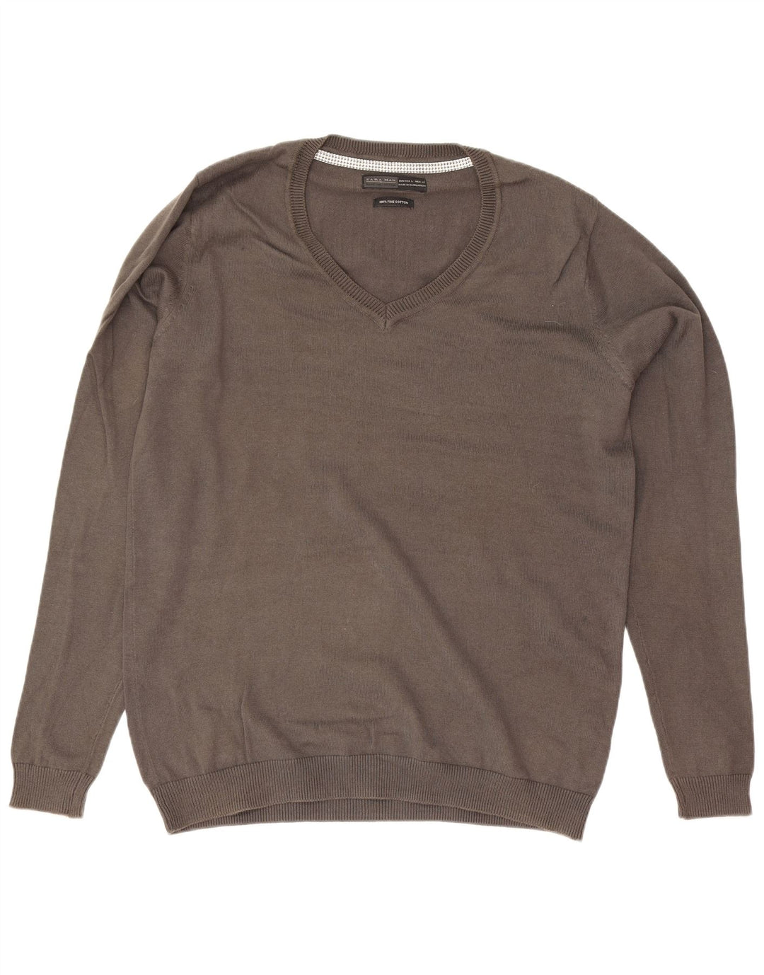 Zara Pull col V pour homme en coton gris Taille L