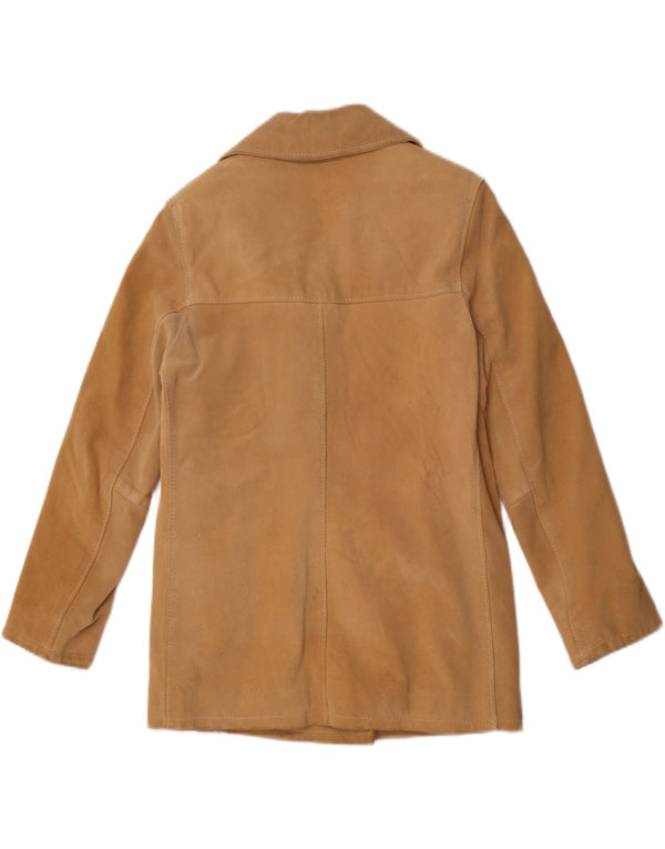Dario Brizzi Veste en daim double boutonnage pour femme UK 10 Petit cuir beige