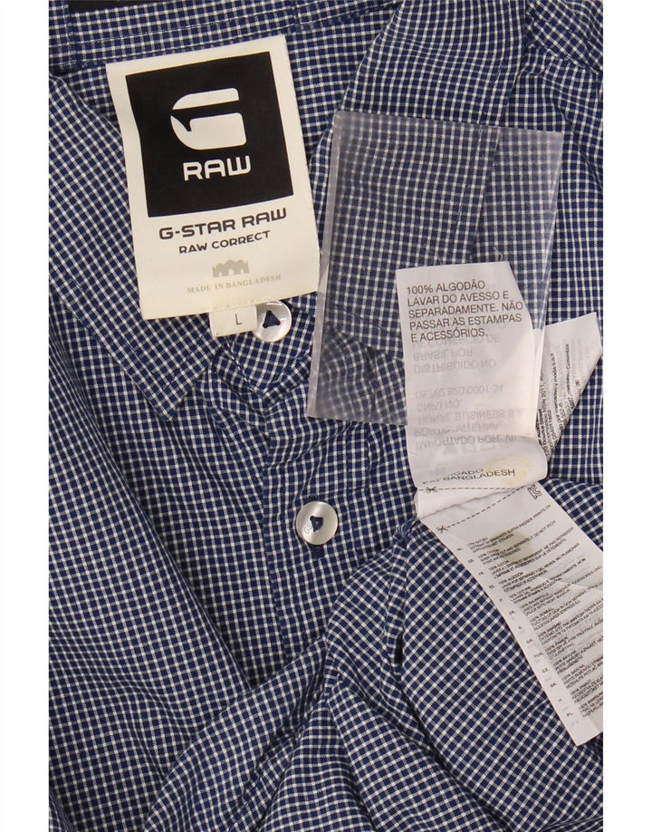 G-STAR Mens Shirt Large Navy Blue Check Cotton