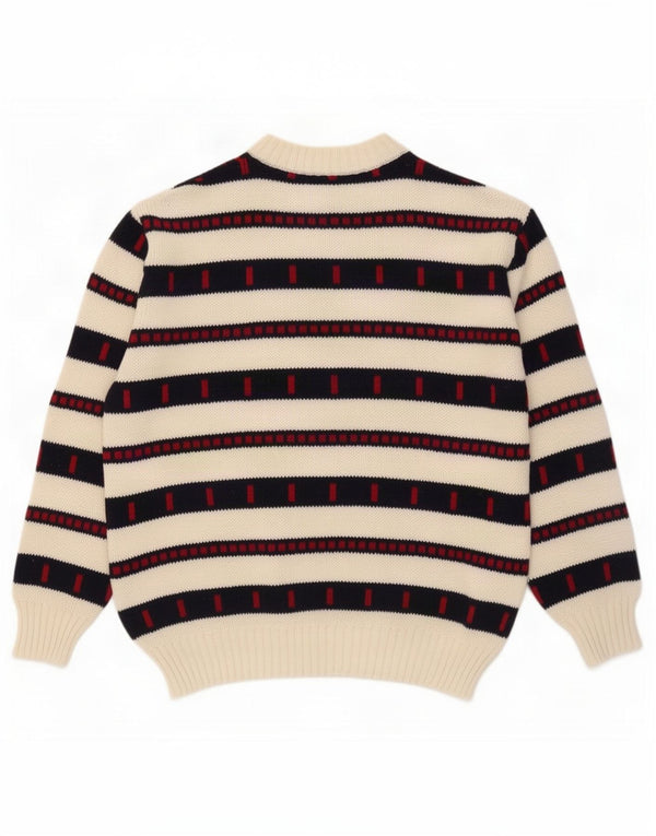 vintage Mens Crew Neck Jumper Pull Grand Blanc Rayé