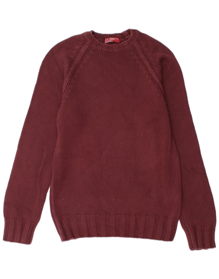 Zara Pull à col rond pour homme en coton bordeaux moyen