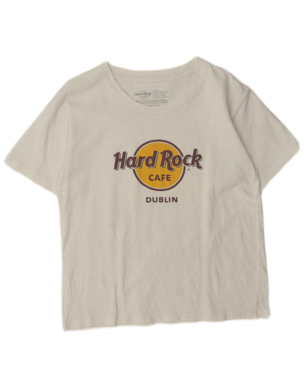 Hard Rock Cafe Dublin Graphic T-Shirt Top UK 14 Grand Coton Blanc