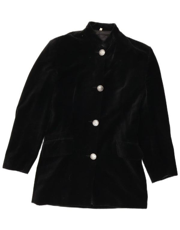 vintage Femme Velours 4 Bouton Blazer Veste UK 12 Moyen Noir Coton