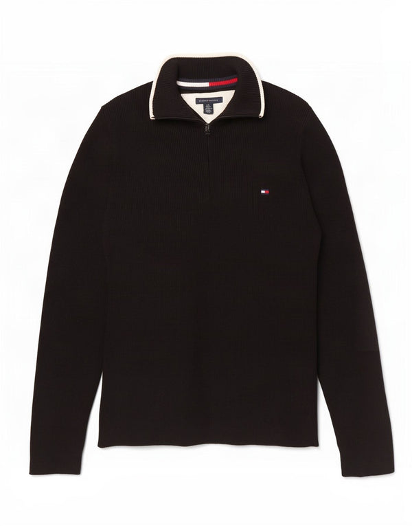 Tommy Hilfiger Pull à col zippé pour femme UK 14 Grand coton noir