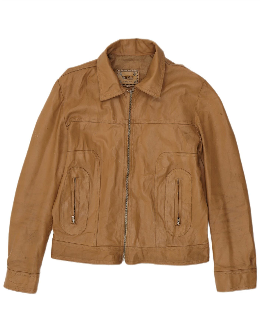 veste en cuir femme vintage UK 18 XL Cuir Beige