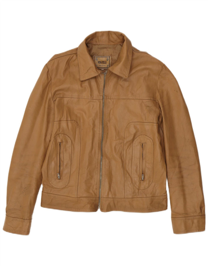veste en cuir femme vintage UK 18 XL Cuir Beige