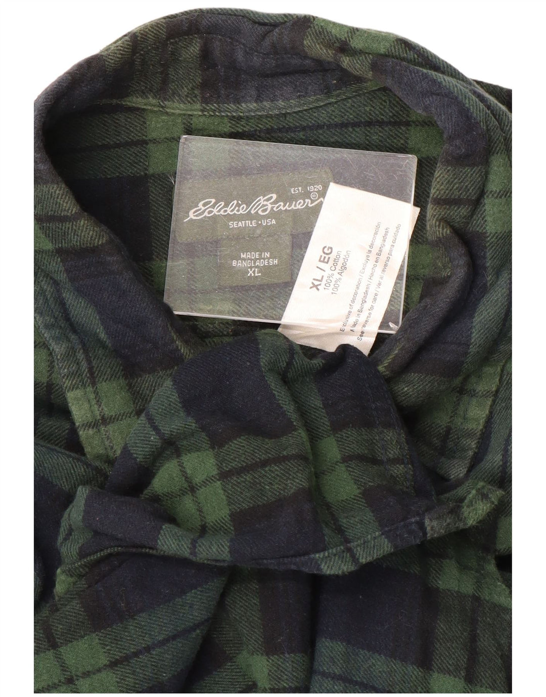 EDDIE BAUER Chemise en flanelle pour homme XL en coton à carreaux verts
