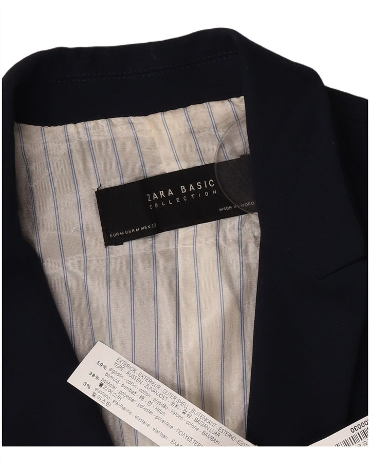 Zara Veste Blazer 1 Bouton Femme UK 12 Bleu Marine Moyen Coton