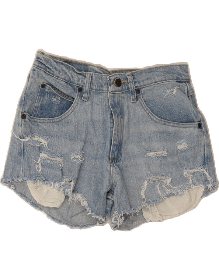 WRANGLER Womens Distressed Denim Shorts W29 Medium Blue Cotton Vintage Wrangler and Second-Hand Wrangler from Messina Hembry 