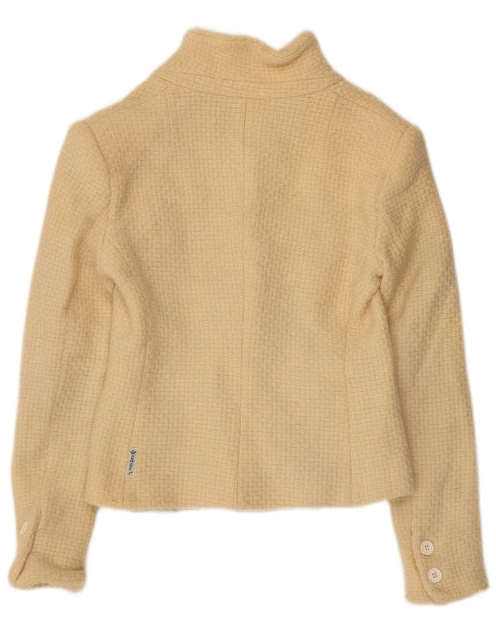 ARMANI JEANS Veste blazer courte à 3 boutons pour femme UK 12 Laine beige moyen