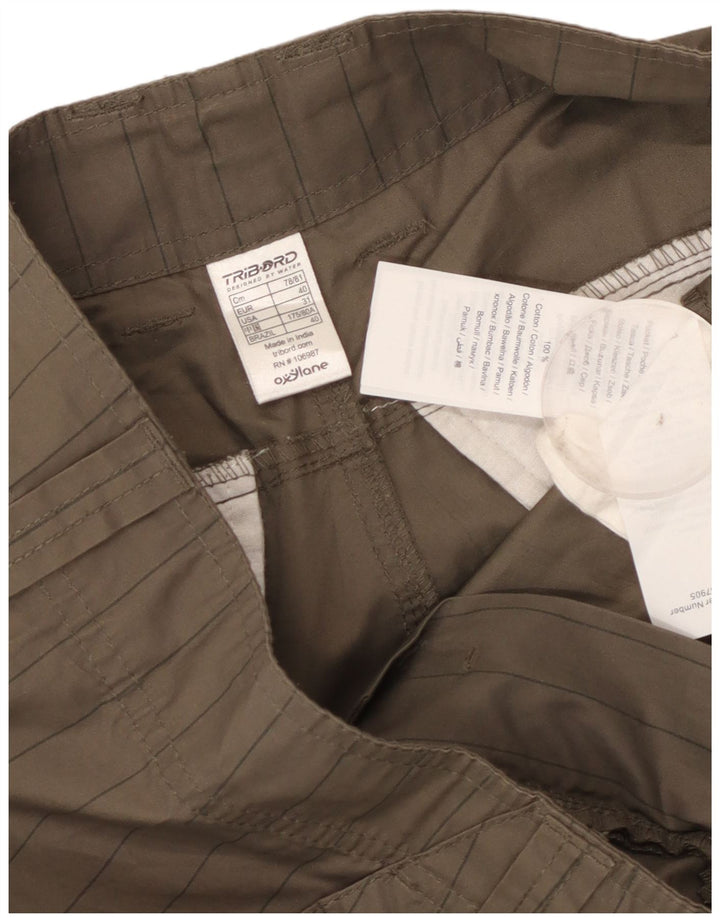 Tribord Short Cargo Homme W31 Coton Rayé Kaki Moyen