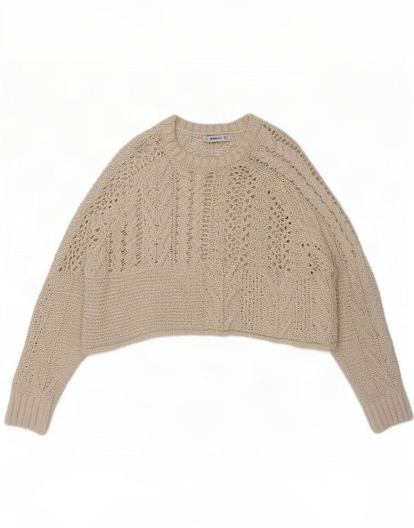 Zara Pull surdimensionné à col bateau pour femme UK 10 Petit coton beige