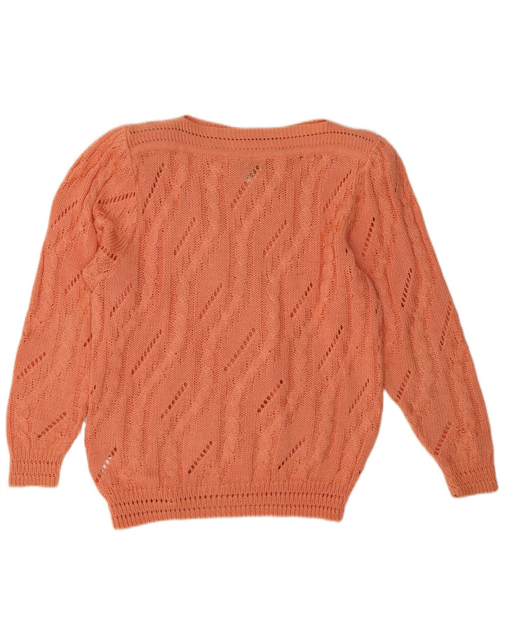vintage Femme Graphique Col Bateau Pull Pull IT 42 Orange Moyen