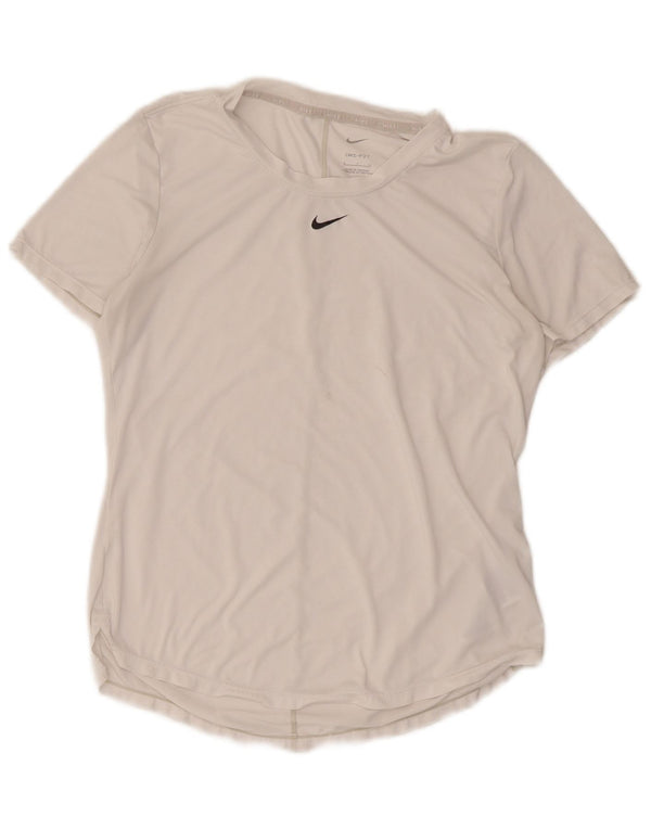 Nike Womens Dri Fit T-Shirt Top UK 10 Petit Blanc Polyester