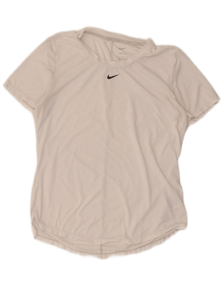 Nike Womens Dri Fit T-Shirt Top UK 10 Petit Blanc Polyester