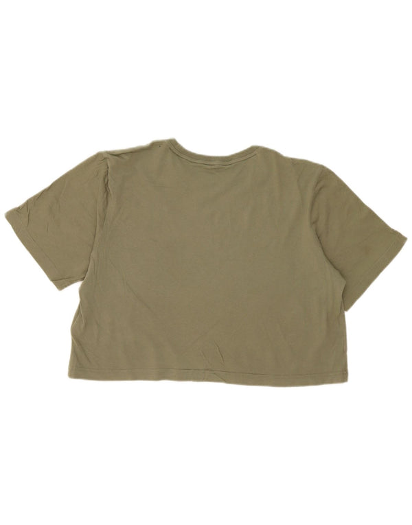 Adidas Womens Crop Graphic T-Shirt Top UK 12/14 Coton Kaki Moyen
