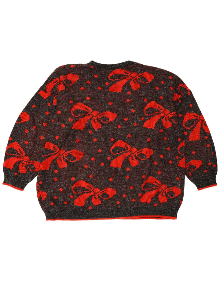 VINTAGE Pull surdimensionné à col rond pour femme UK 22 3XL Gris à pois