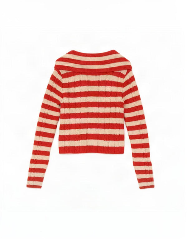 Zara Femme Cardigan Pull UK 4 XS Rouge Rayé Acrylique