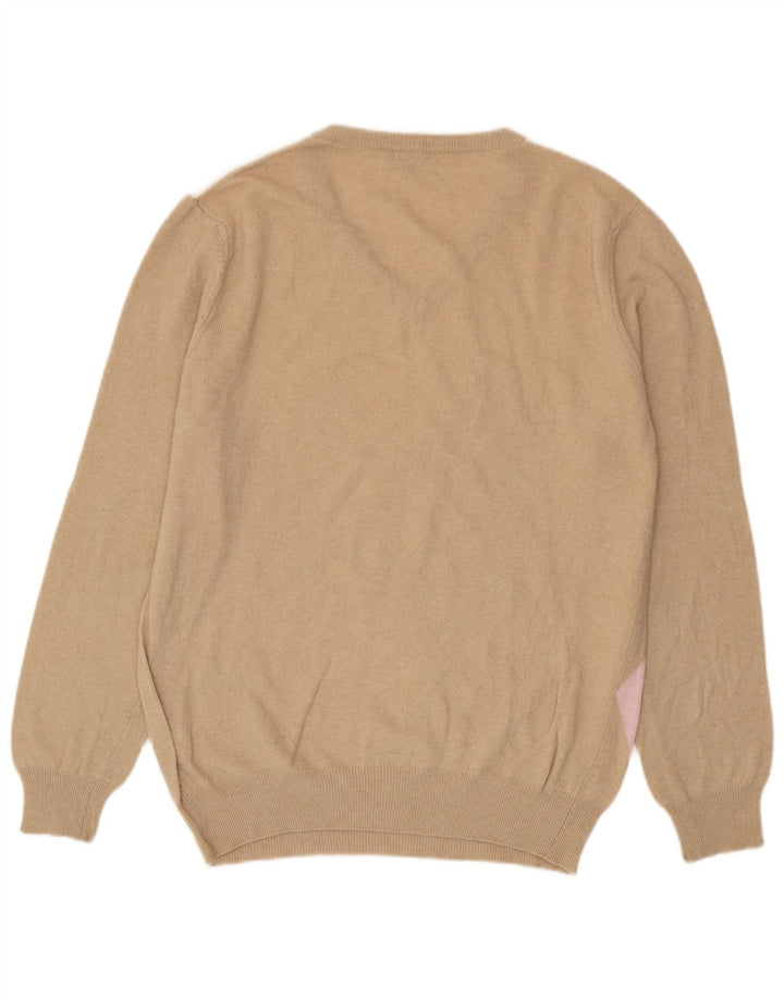 Castello Pull col V pour homme en laine vierge à losanges/diamants Beige Large