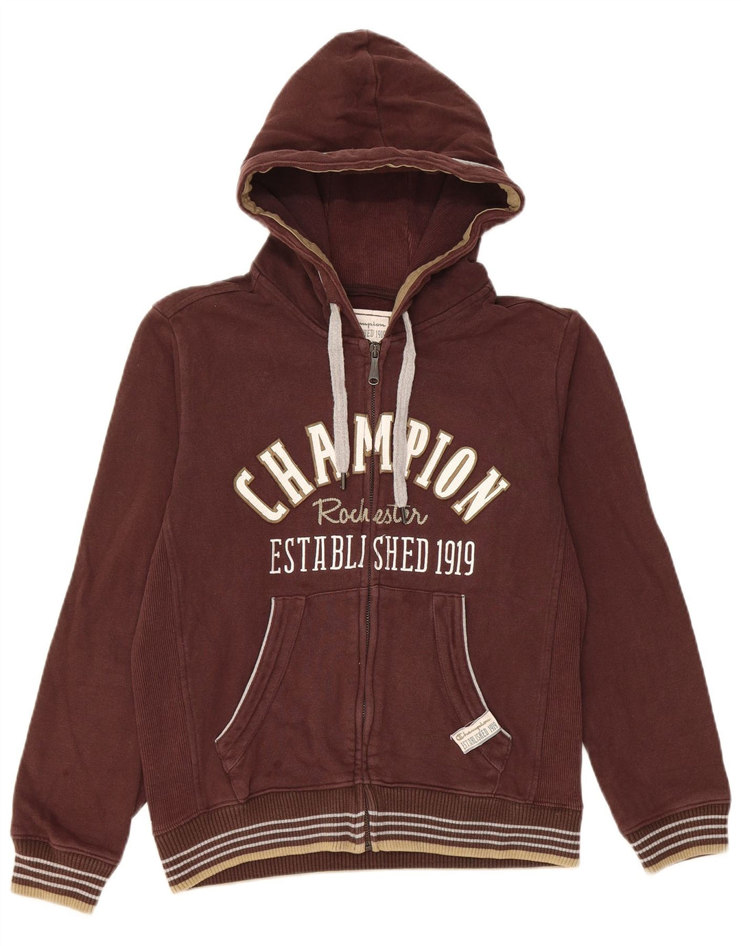 CHAMPION Pull à capuche zippé surdimensionné Rochester pour femme UK 10 Petit Marron