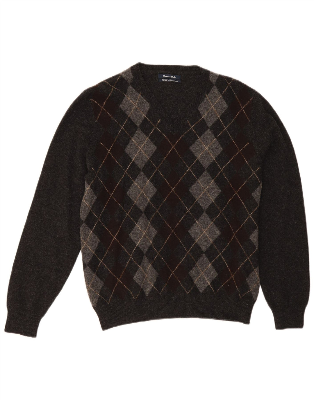 Massimo Dutti Pull col V Homme Gris Moyen Argyle/Diamond Laine