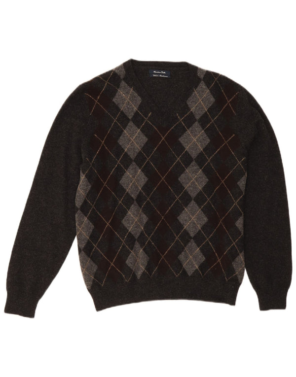 Massimo Dutti Pull col V Homme Gris Moyen Argyle/Diamond Laine