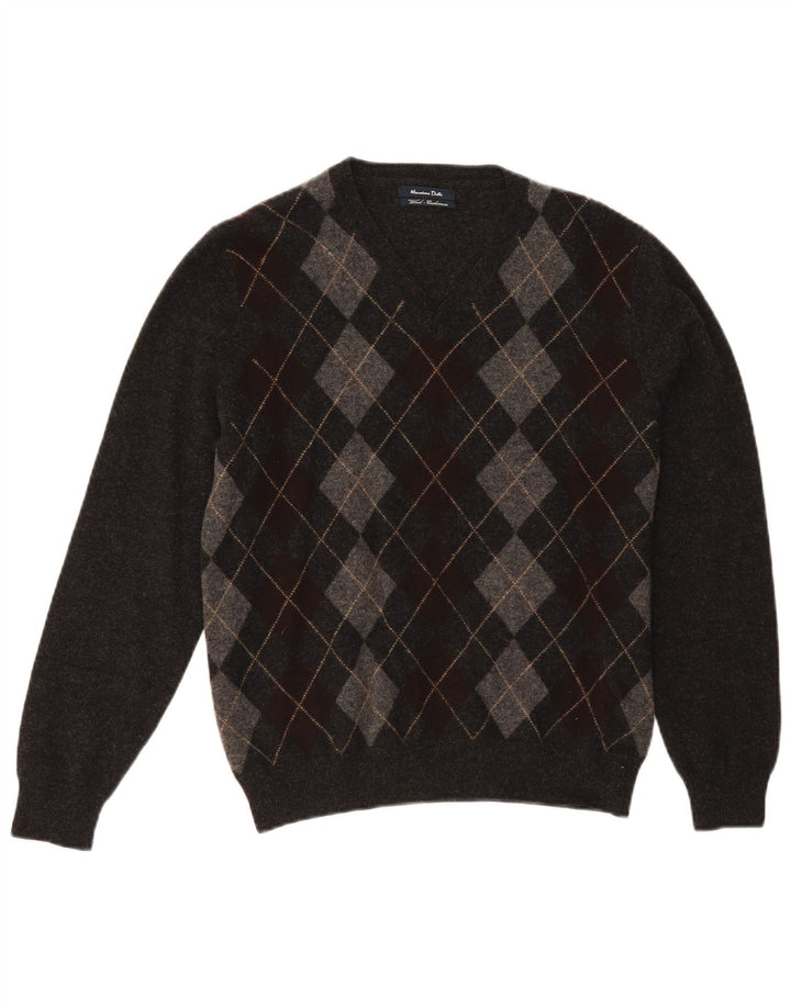 Massimo Dutti Pull col V Homme Gris Moyen Argyle/Diamond Laine