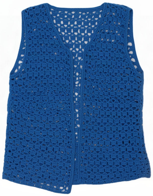 Vintage Womens Crochet sans manches Cardigan Top UK 18 XL Bleu