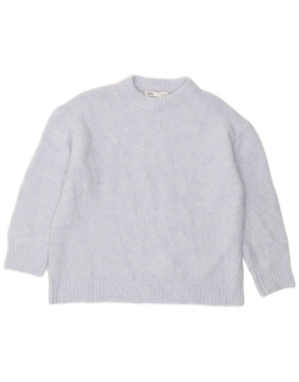 Zara Pull surdimensionné à col rond pour femme UK 14 Bleu moyen Polyester
