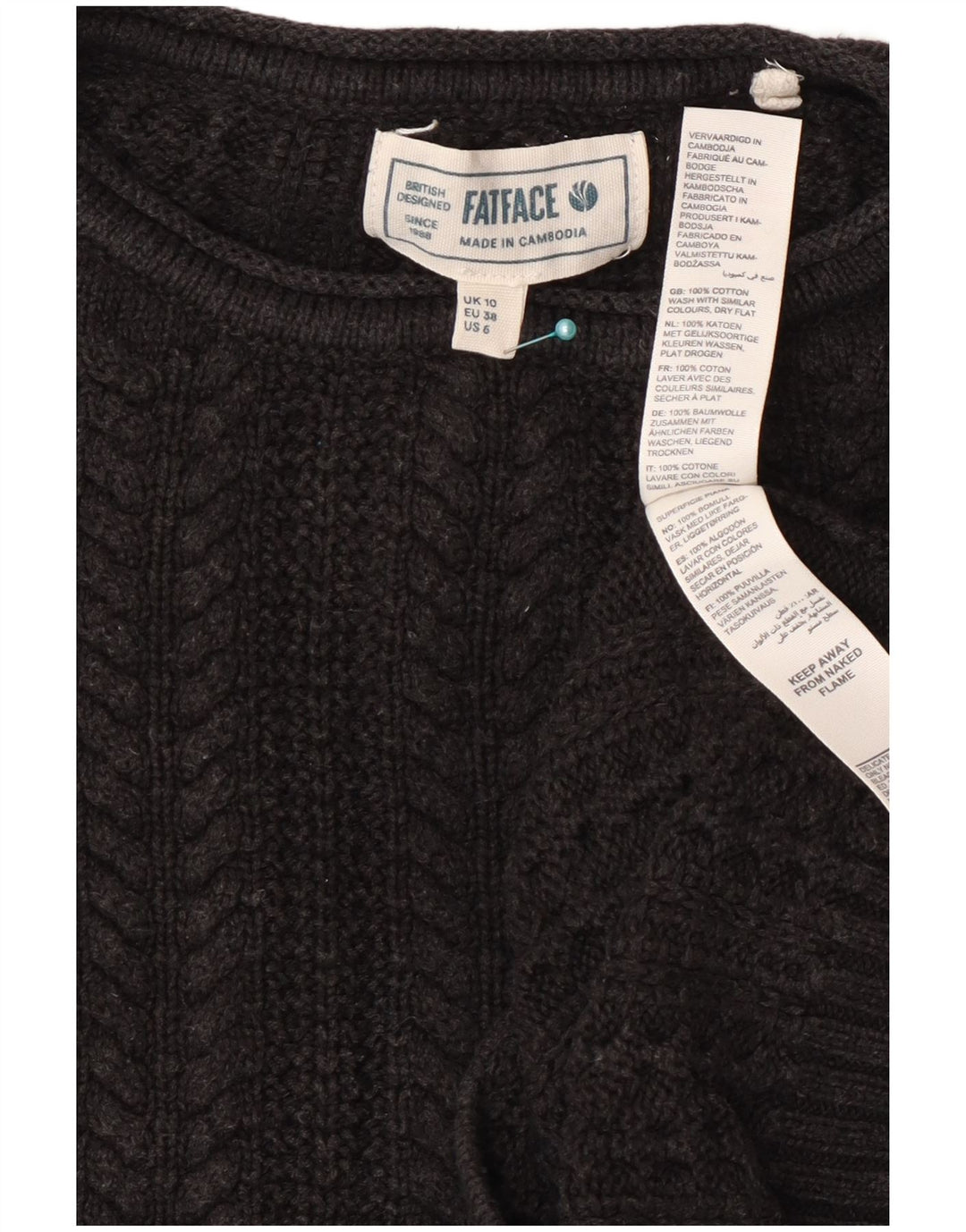 Fat Face Pull court surdimensionné à col rond pour femme UK 10 Petit Gris
