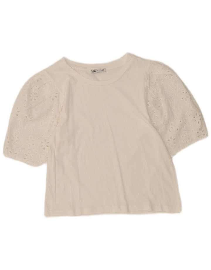 Zara Womens Crop Blouse Top UK 10 Petit Blanc
