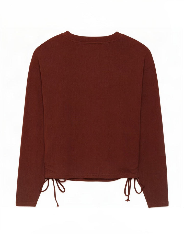 Zara Femme Top Manches Longues UK 14 Polyester Bordeaux Moyen