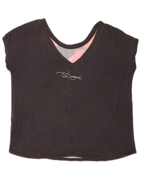 Desigual Womens Regular Graphic T-Shirt Top UK 14 Grand Noir Floral