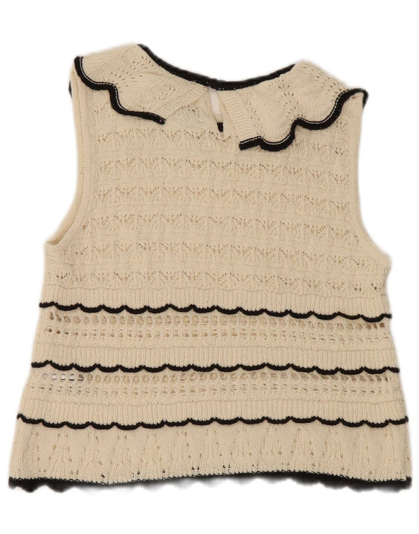 Zara Chemisier court sans manches en tricot pour femme UK 12 Medium Off White Rayé