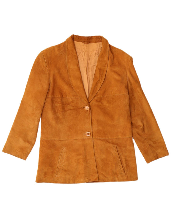 vintage Femme 2 Boutons Blazer En Daim Veste UK 8 Petit Beige