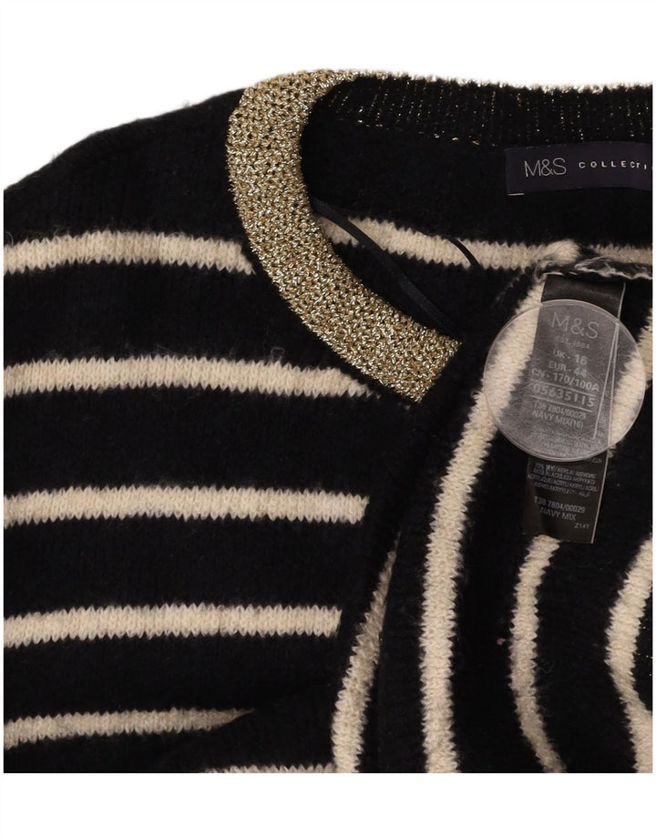 MARKS & SPENCER Pull à col rond pour femme UK 16 Large Noir Rayé