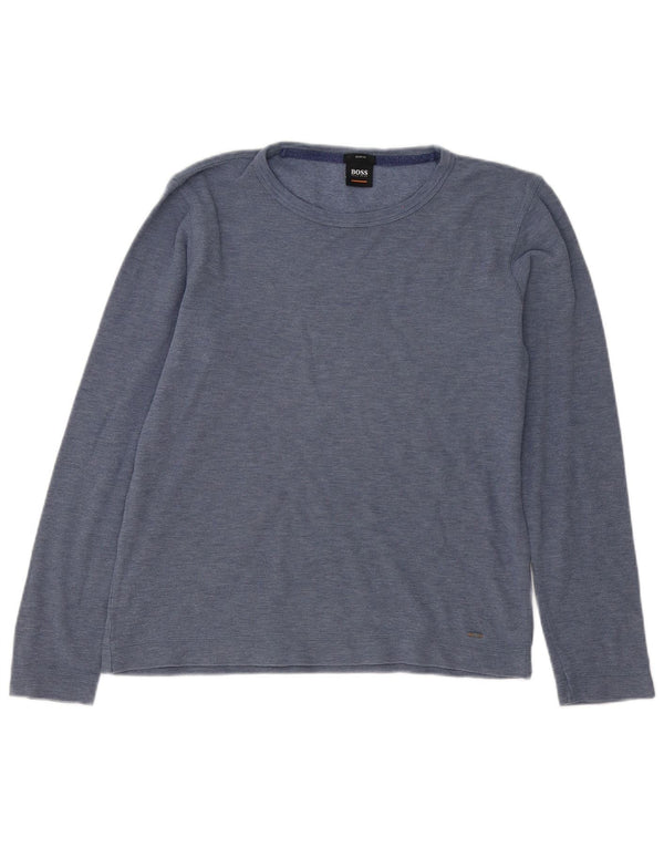 Hugo Boss Haut à manches longues en coton moucheté bleu marine moyen