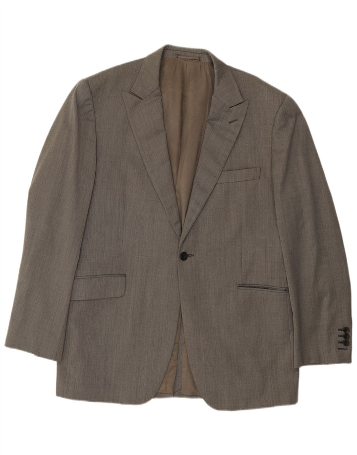 Aquascutum Veste Blazer 1 Bouton pour Homme UK 44 2XL Laine à Chevrons Gris