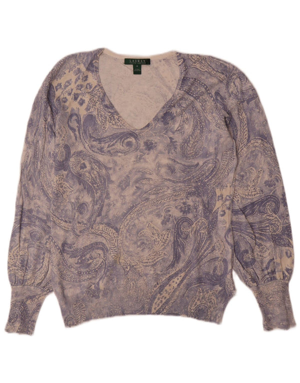 Ralph Lauren Pull col en V pour femme UK 12 Bleu moyen Paisley Soie