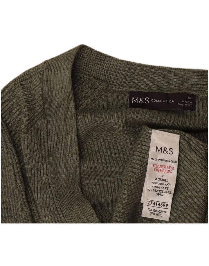 Marks & Spencer Pull Cardigan Ouvert pour Femme UK 10 Petite Viscose Verte