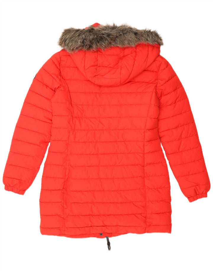 Superdry Manteau rembourré à capuche pour femme UK 12 Rouge moyen Polyester