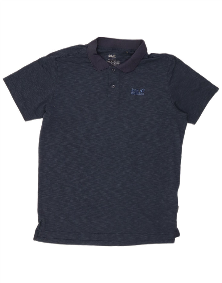 JACK WOLFSKIN Polo Homme UK 38 Petit Bleu Marine Moucheté Polyester