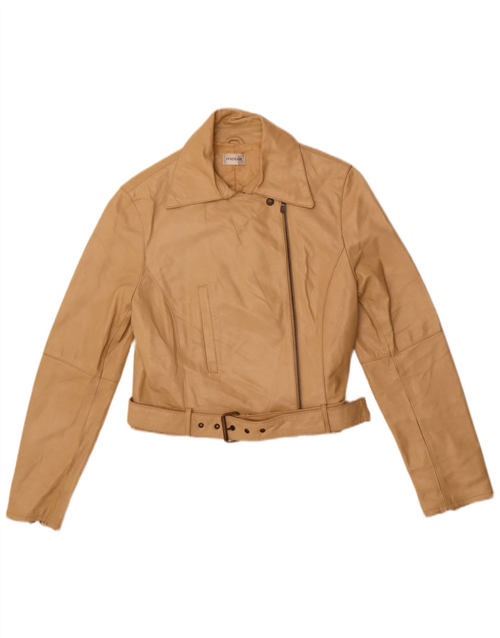MOTIVI Veste de motard en cuir pour femme UK 8 Petit cuir beige