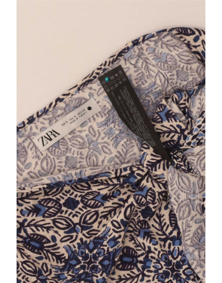 Zara Femme Jupe Portefeuille Petite W26 Coton Floral Bleu